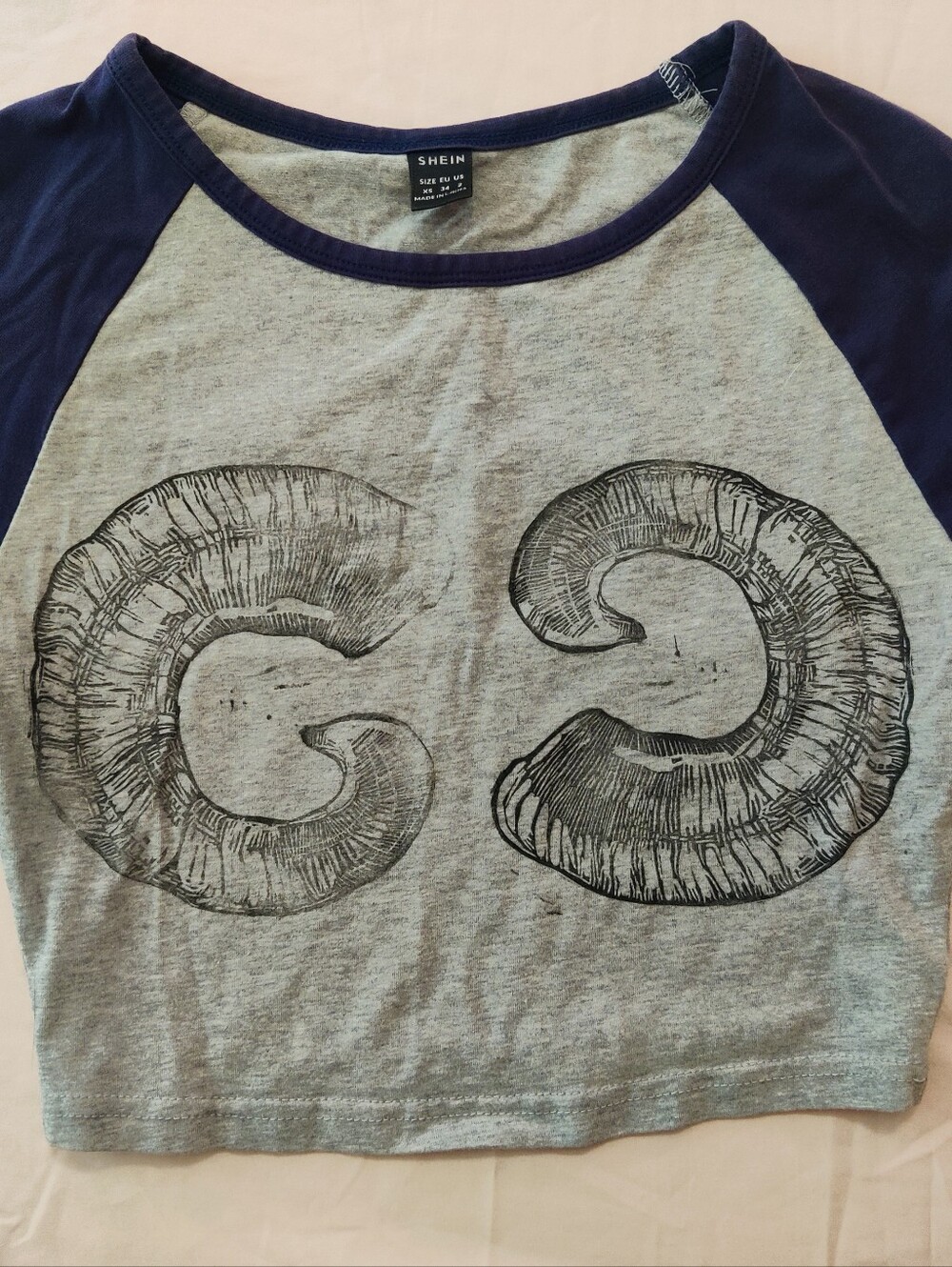 Hand Printed Ram Horn Crop Top XS